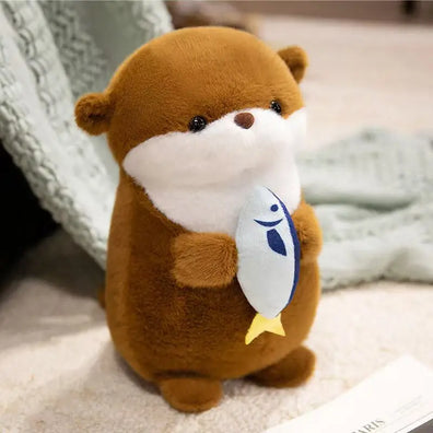 Otter Hugging Fish Stuffed Toy
